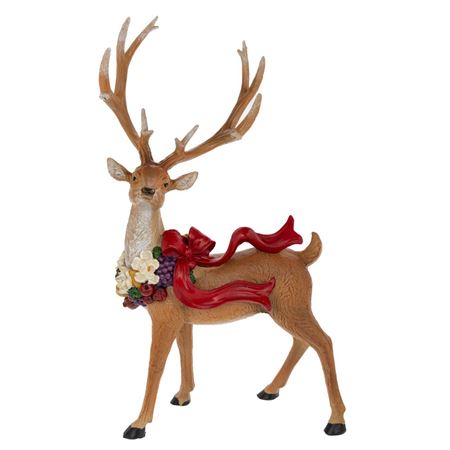 Xmas. Renna In Resina Con Fiocchi Rossi 19x12x33cm