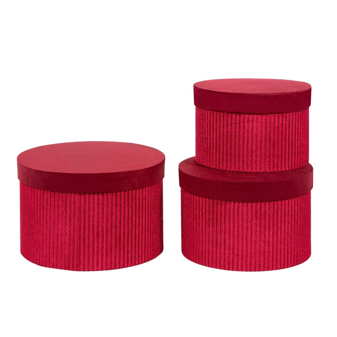 Box. Velvet Tris Plissettato D24-22-19cm - Dk. Red
