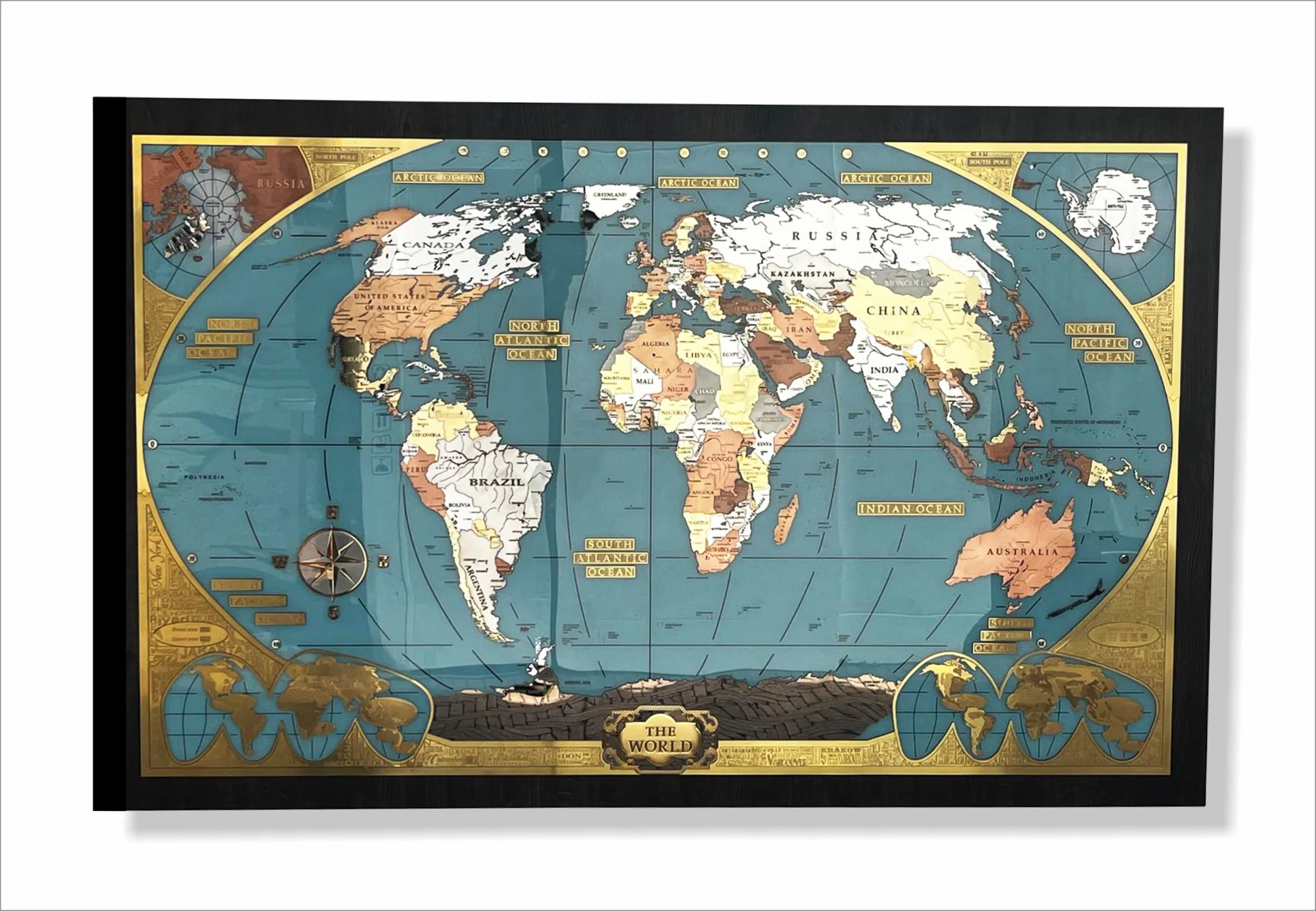 Pann.art. Mappamondo Metallo E Oro24k-196x126x4cm