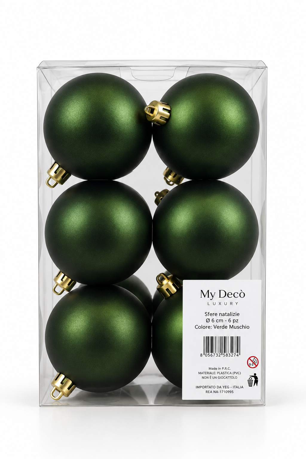 Xmas. Box 12 Sfere Plastica D.6cm - Dk Green