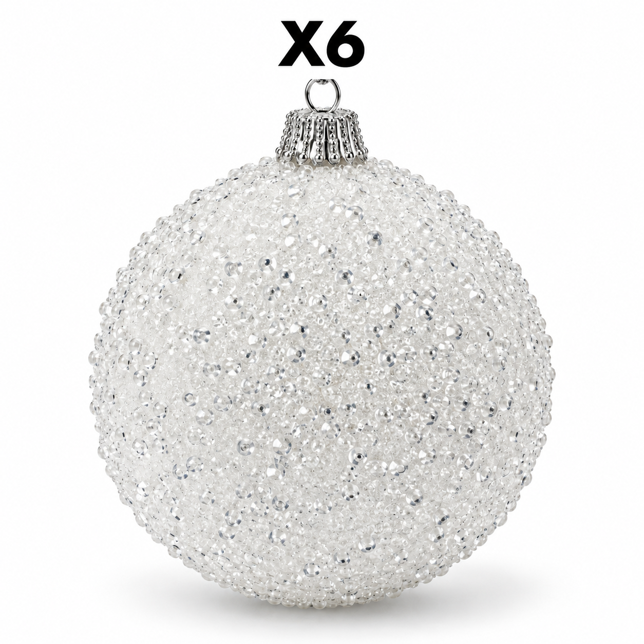 Xmas. Box 6 Sfere D.10 Cm Strass - White