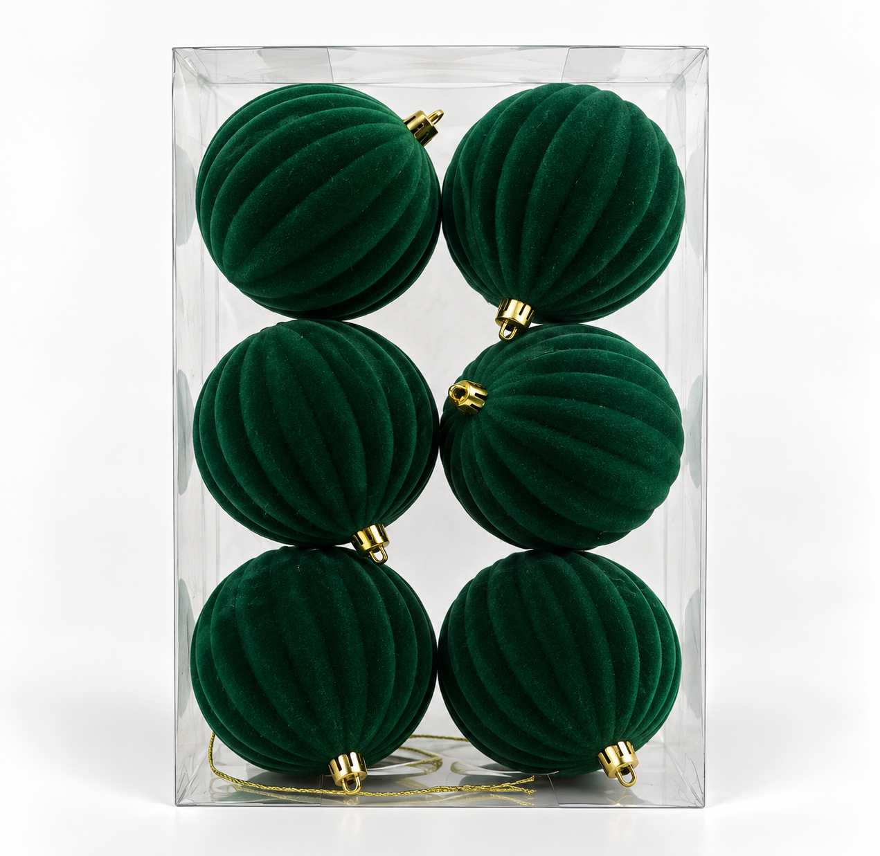 Xmas. Box 6 Sfere D.10cm Velluto Verticale Verde