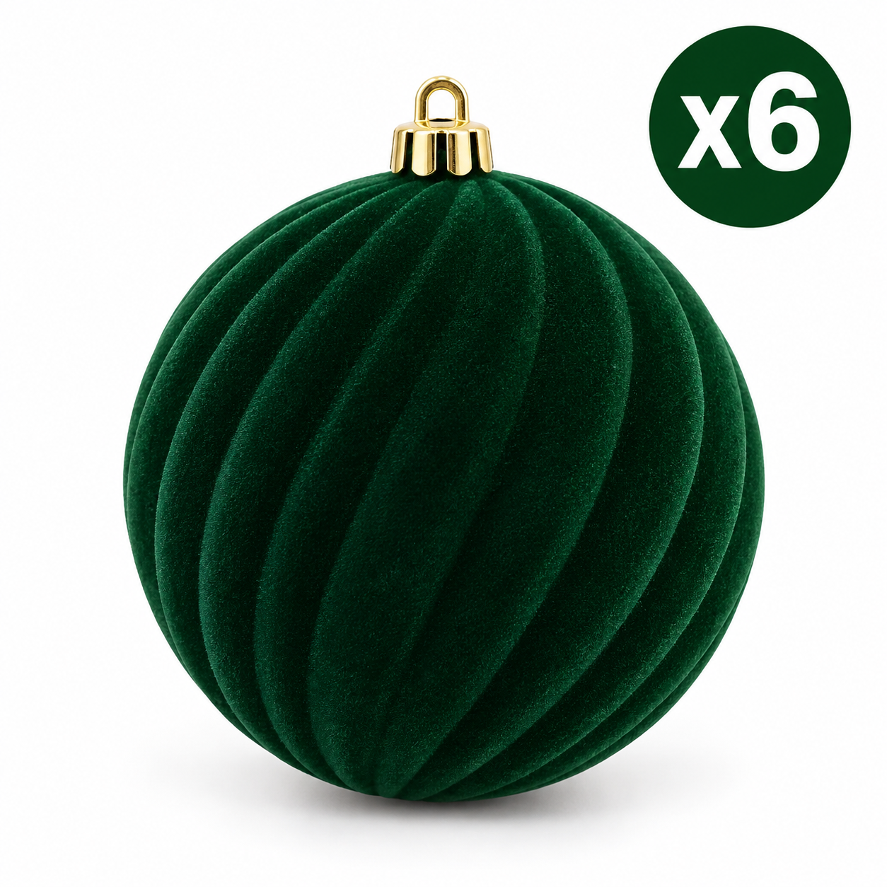 Xmas. Box 6 Sfere D.10cm Velluto Verticale Verde