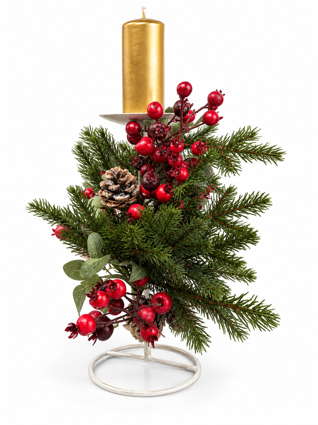 Xmas. P.candela 13xh32cm X1 Bacche Rosse