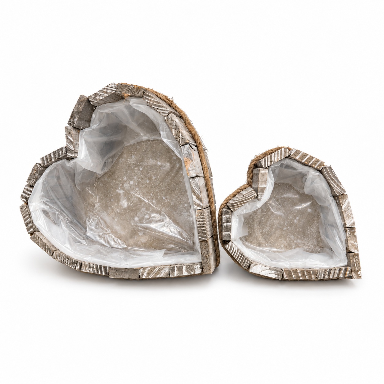 Deco. Cuore Legno S/2 Grigio 20x20h11/30x30h15cm