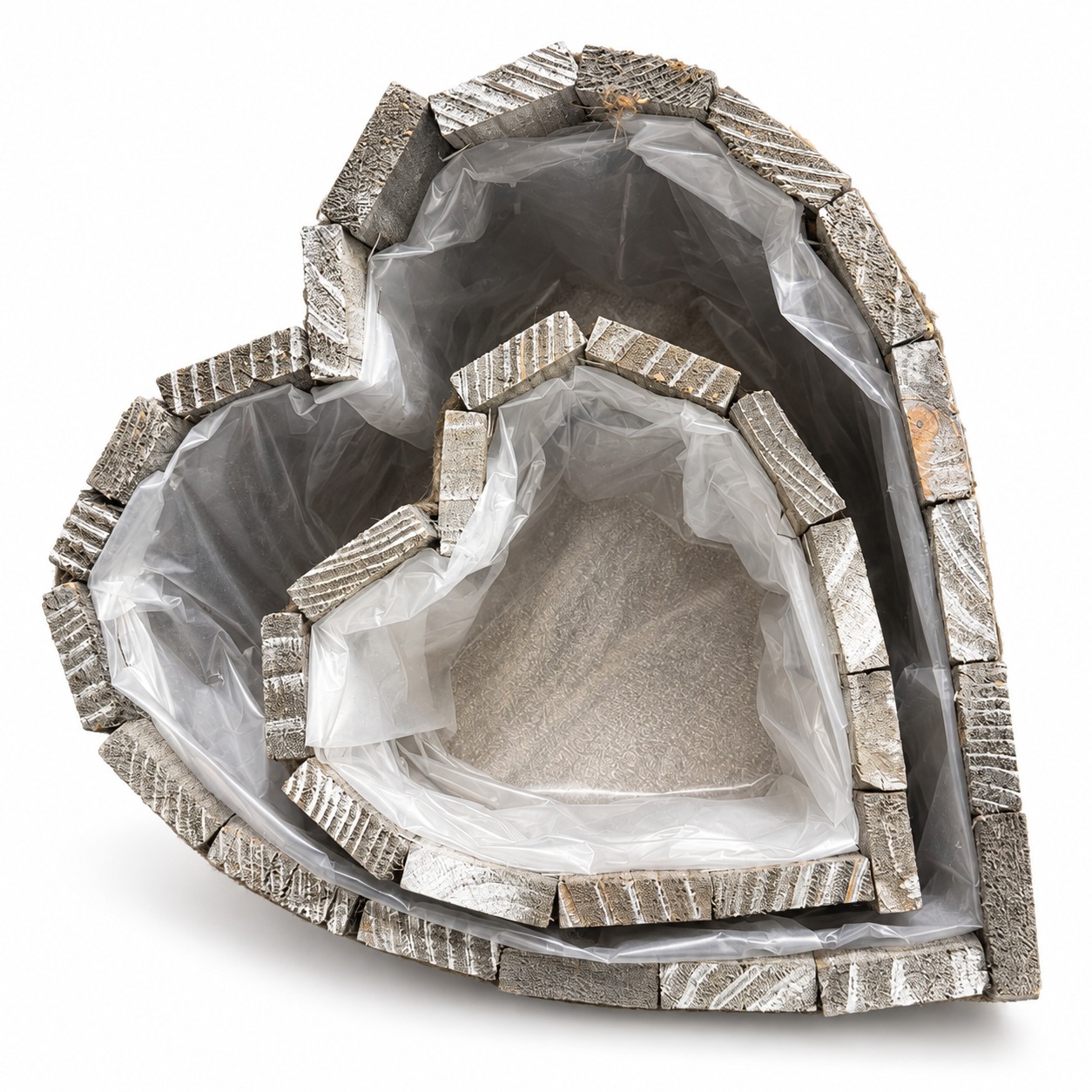 Deco. Cuore Legno S/2 Grigio 20x20h11/30x30h15cm