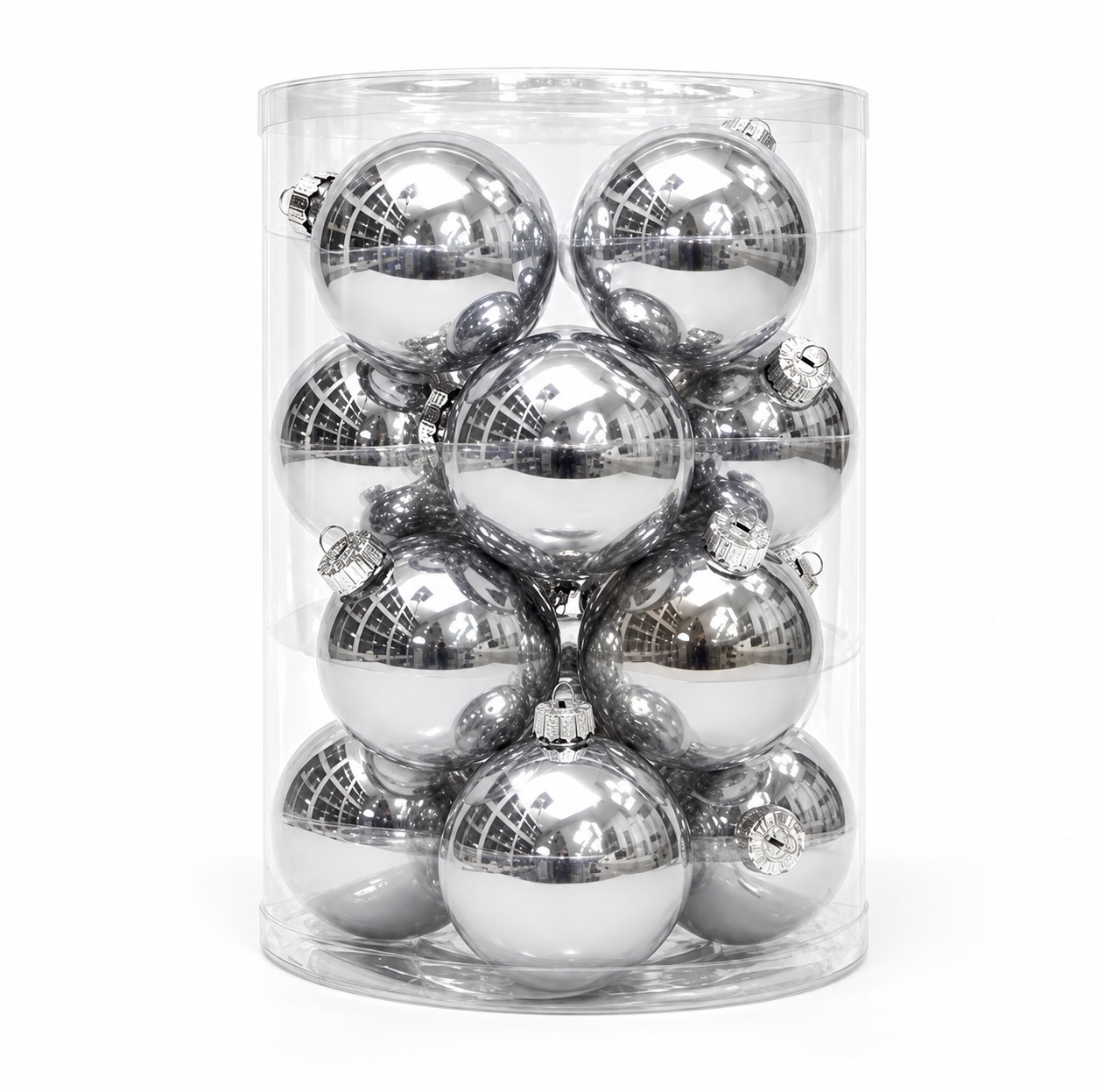 Xmas. Box 16 Sfere Vetro D.8cm - Argento
