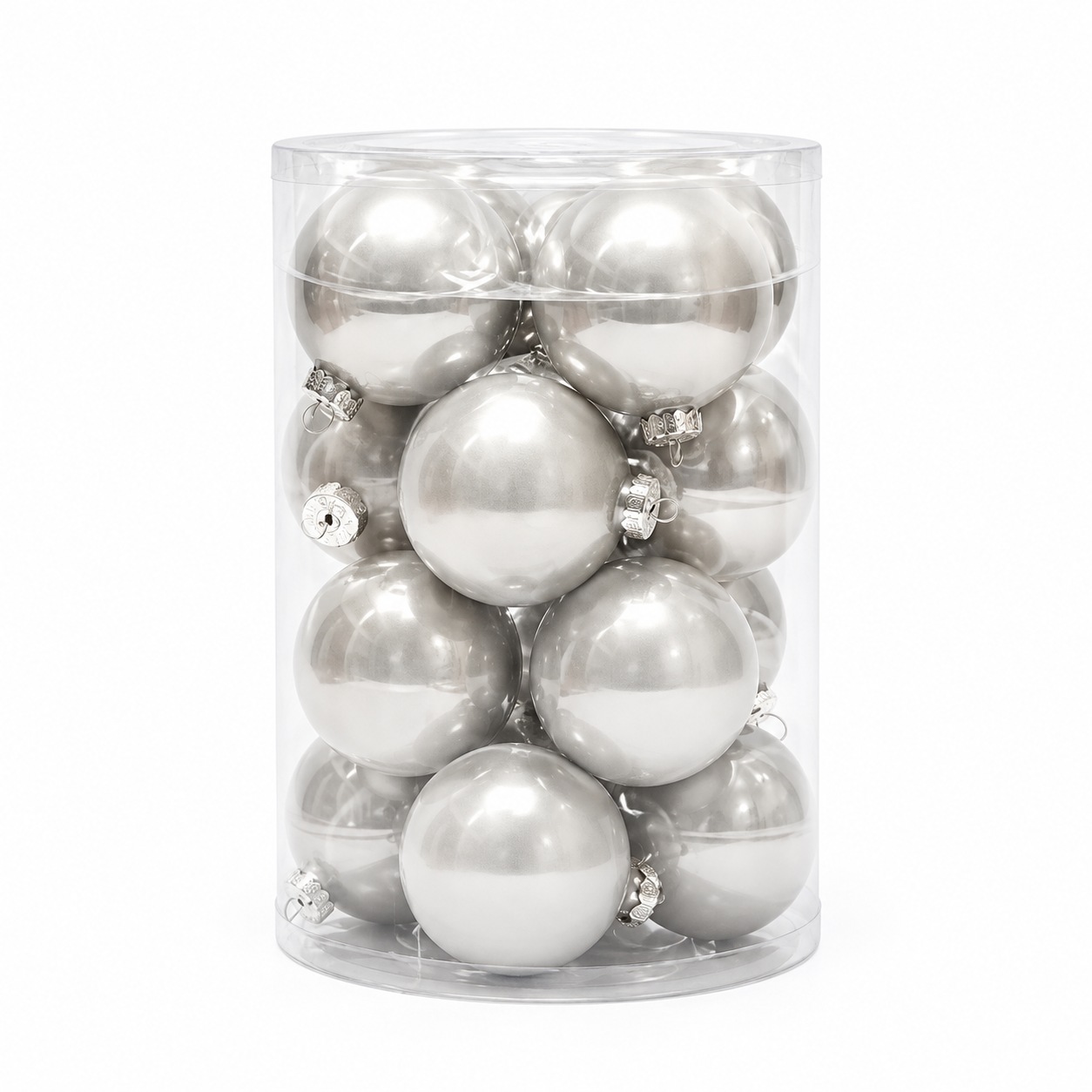 Xmas. Box 16 Sfere Vetro D.8cm - Argento Perlato
