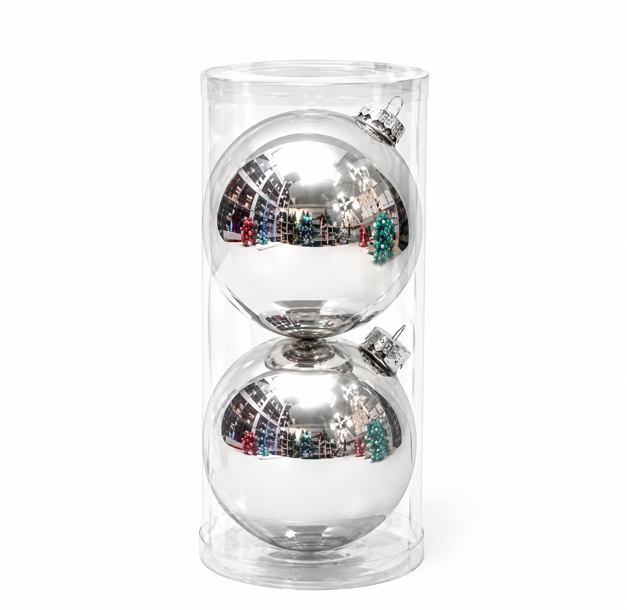 Xmas. Box 2 Sfere Vetro D.12cm - Argento