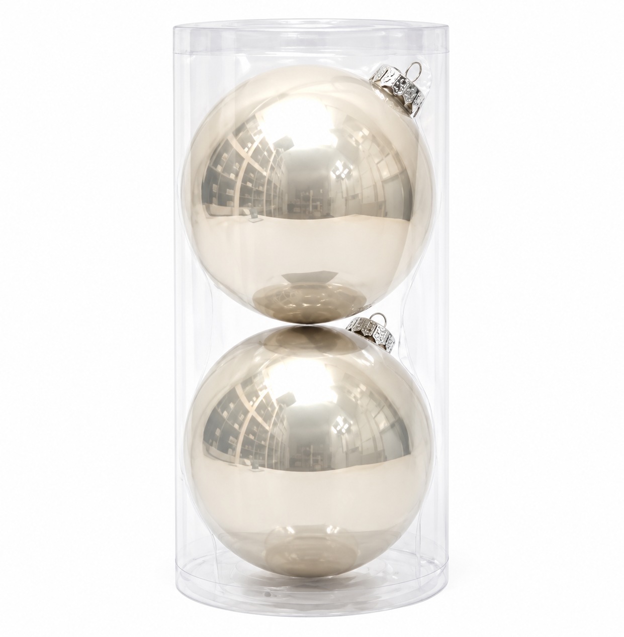 Xmas. Box 2 Sfere Vetro D.12cm - Argento Perla