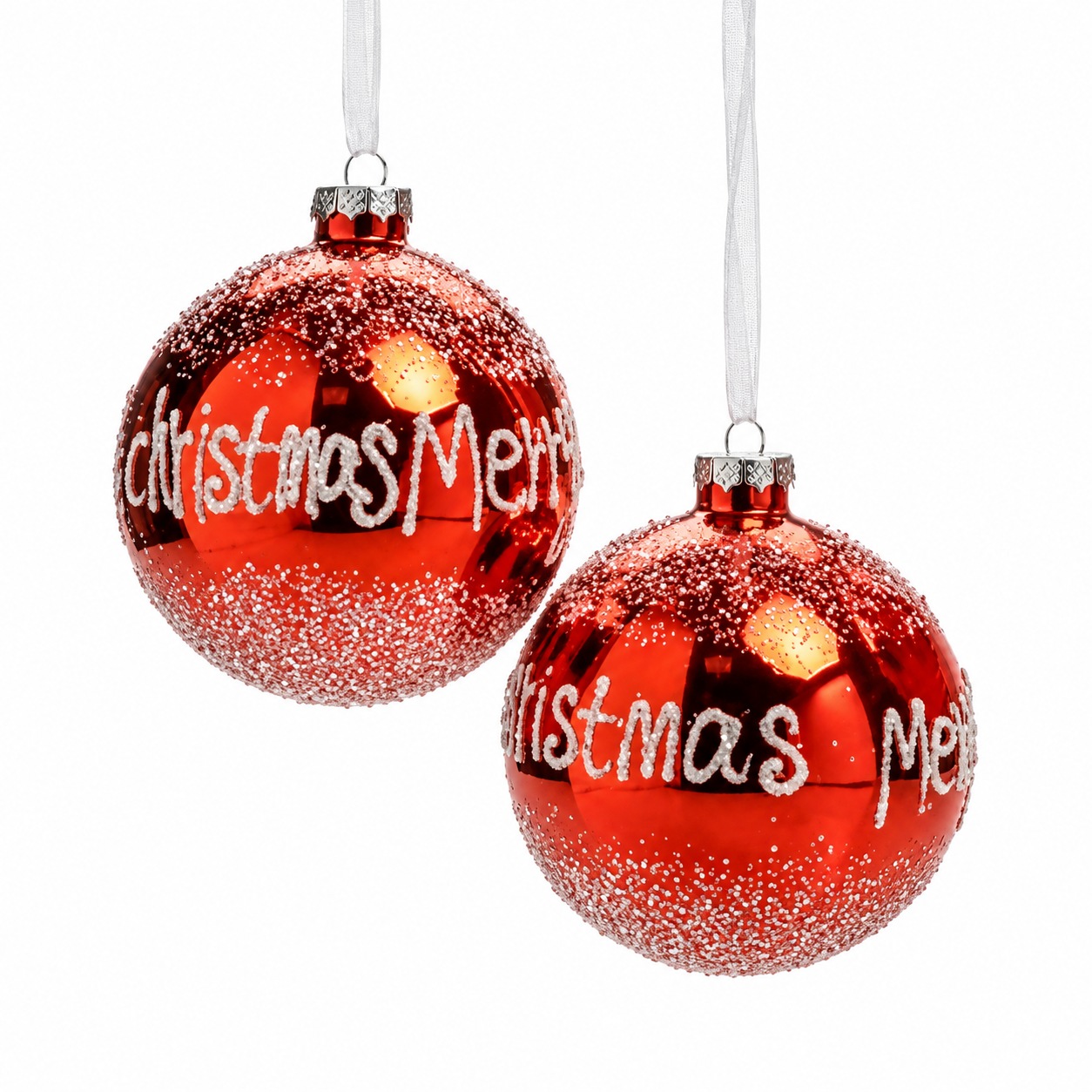 Xmas. Box 2 Sfere Vetro Merry D.12cm - Rosso