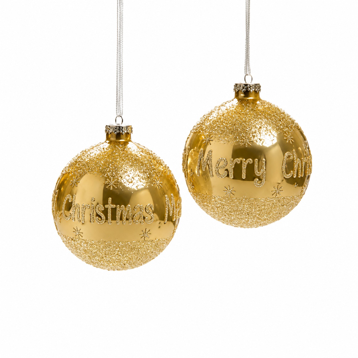 Xmas. Box 2 Sfere Vetro Merry D.12cm - Oro