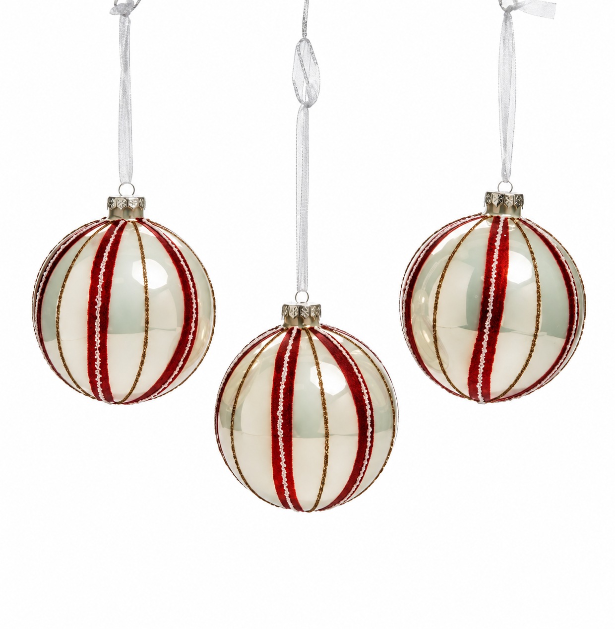Xmas. Box 3 Sfere Vetro D.10cm - Spicchi Rosso-bi