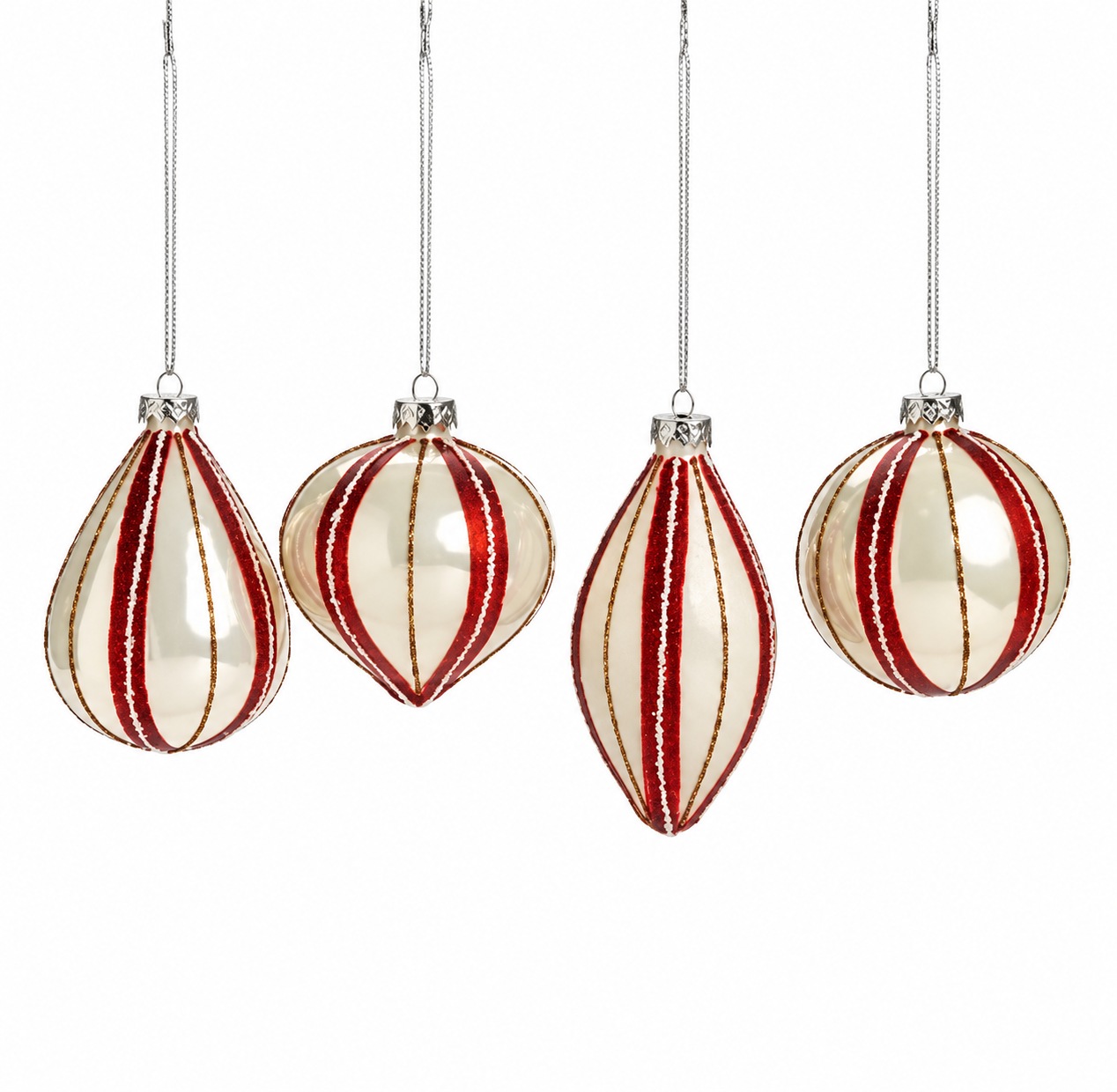 Xmas. Box 4 Addobbi Vetro D.8cm Spicchi Rosso