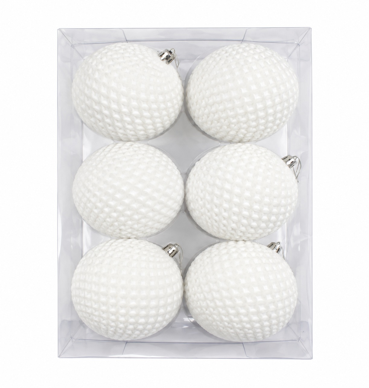 Xmas. Box 6 Sfere Cm10 Deco Rombi Velluto Bianco