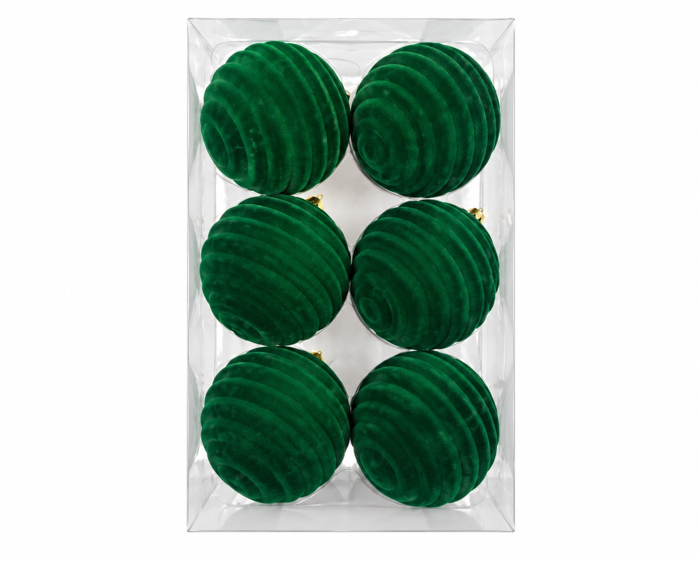 Xmas. Box 6 Sfere D.10cm Velluto Cerchi Or. Verde