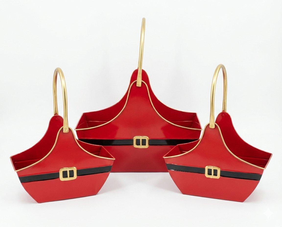 Xmas. Set 3 Cesti Metal B. Natale 41x35x29cm - Red