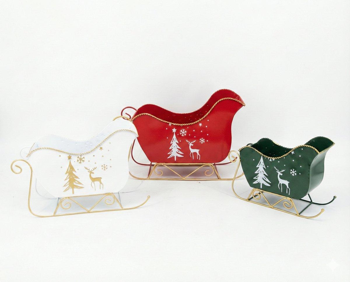 Xmas. Set 3 Slitte Metal 46-38cm - Red White Green
