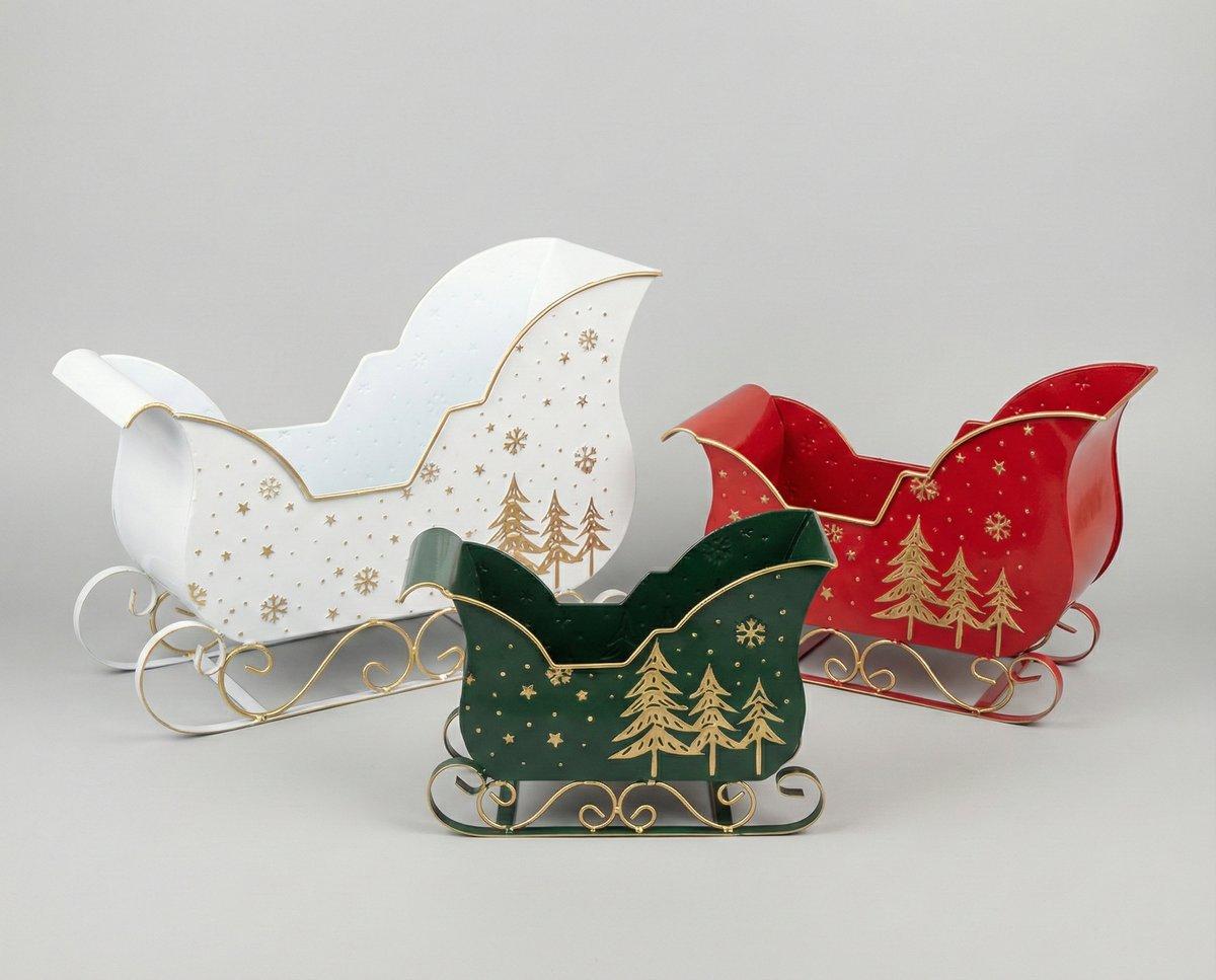 Xmas. Set 3 Slitte Metal 54-35cm - Red White Green