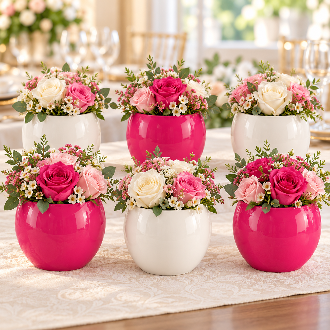 Vasi Ceramica. Sfera Bubble D.10cm- Bianco Fuchsia