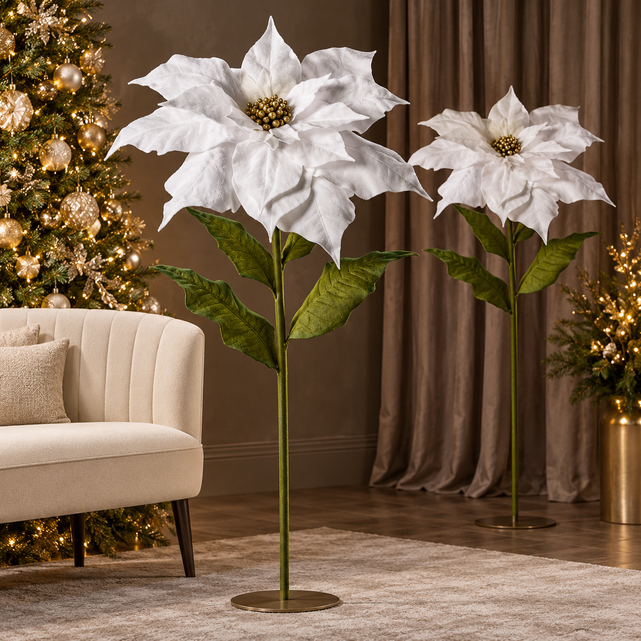 Xmas. Ramo St.natale Velluto 55x55x135cm - White