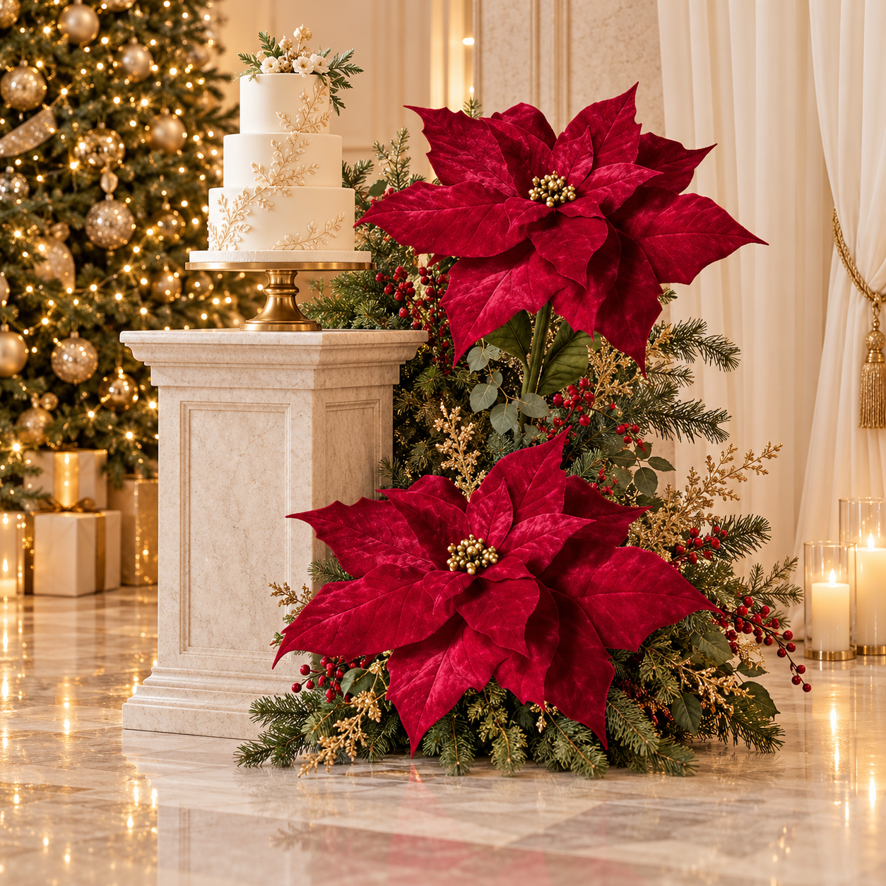 Xmas. Ramo St.natale Velluto 55x55x135cm - Red